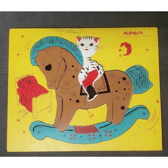 Vintage Playskool Wooden Puzzle Rocking Horse 9x12 Inches - Picture 1 of 1
